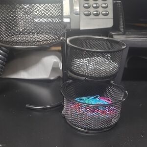 Mesh Desk Organizer with Two Compartments - Black